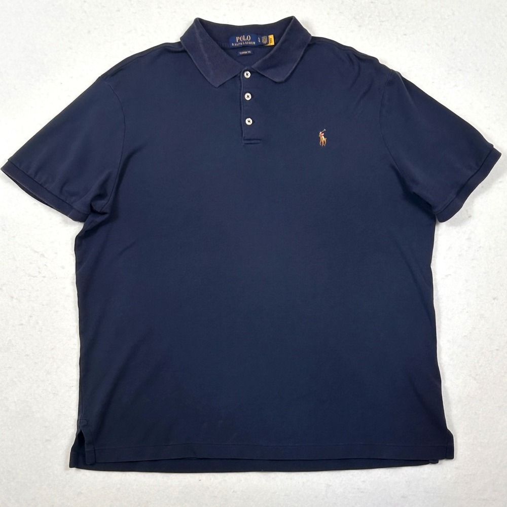 Polo Ralph Lauren Polo Shirt Mens L Classic Fit 100% Soft Cotton Navy Golf Large - Picture 2 of 8
